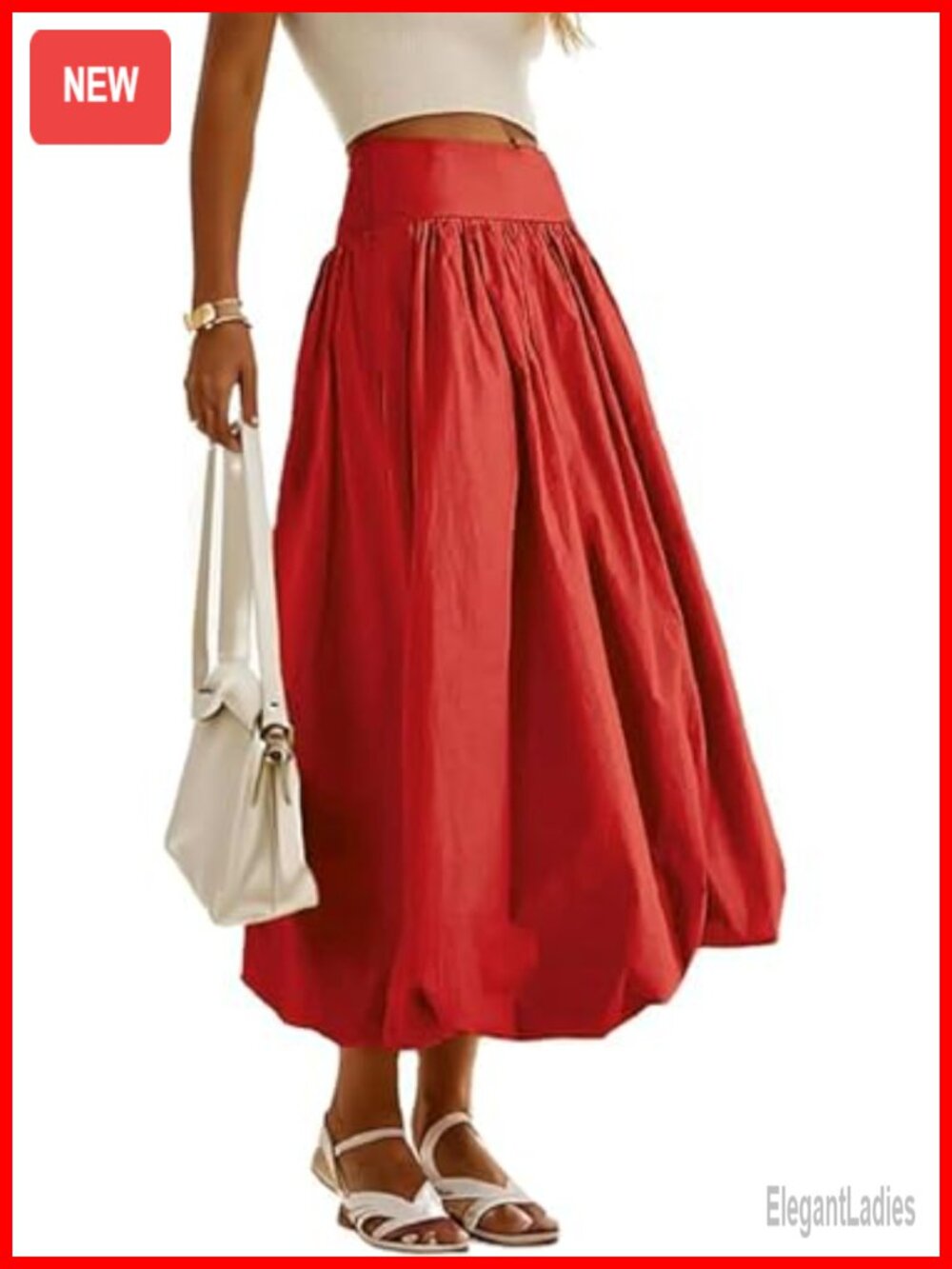 Pleated Bubble Hem Maxi Skirt with Pockets A-Line Ruffle Flowy Long Skirt